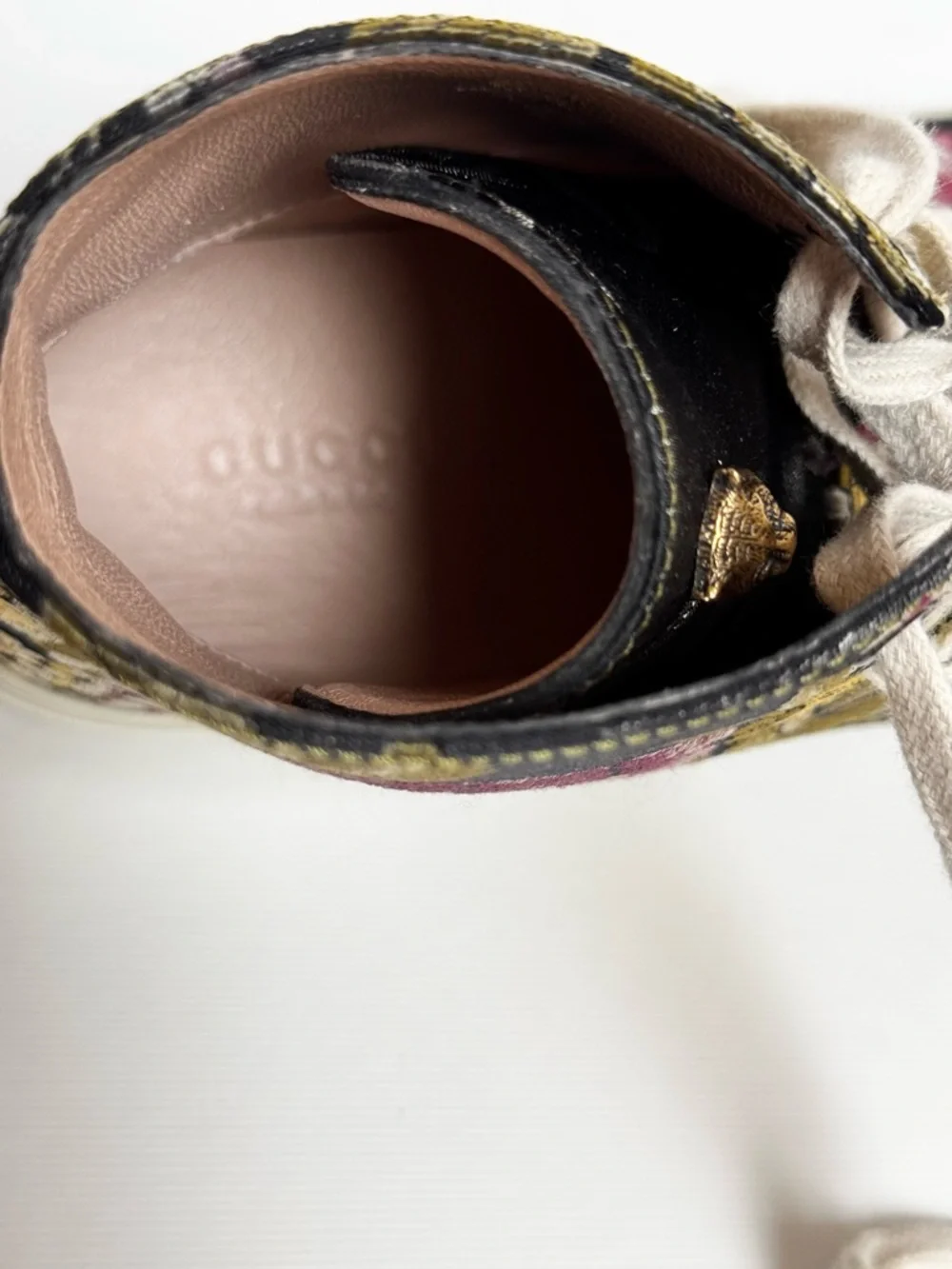 Gucci Women’s Sylvie Blind For Love Floral Jacquard High Top Sneakers Size 38.5 - Picture 11 of 13